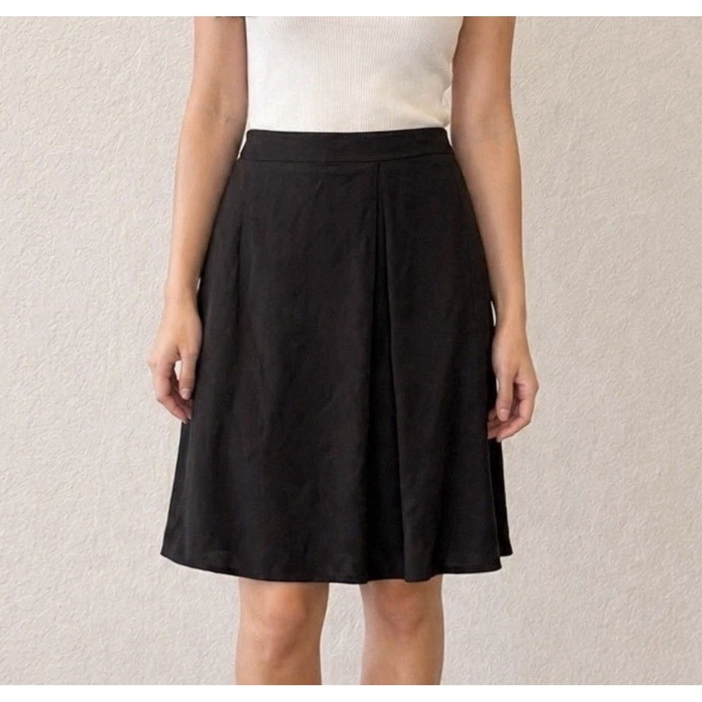 Eileen Fisher Black 100% Silk Pleated Midi Skirt Womens XS Career Minimalist